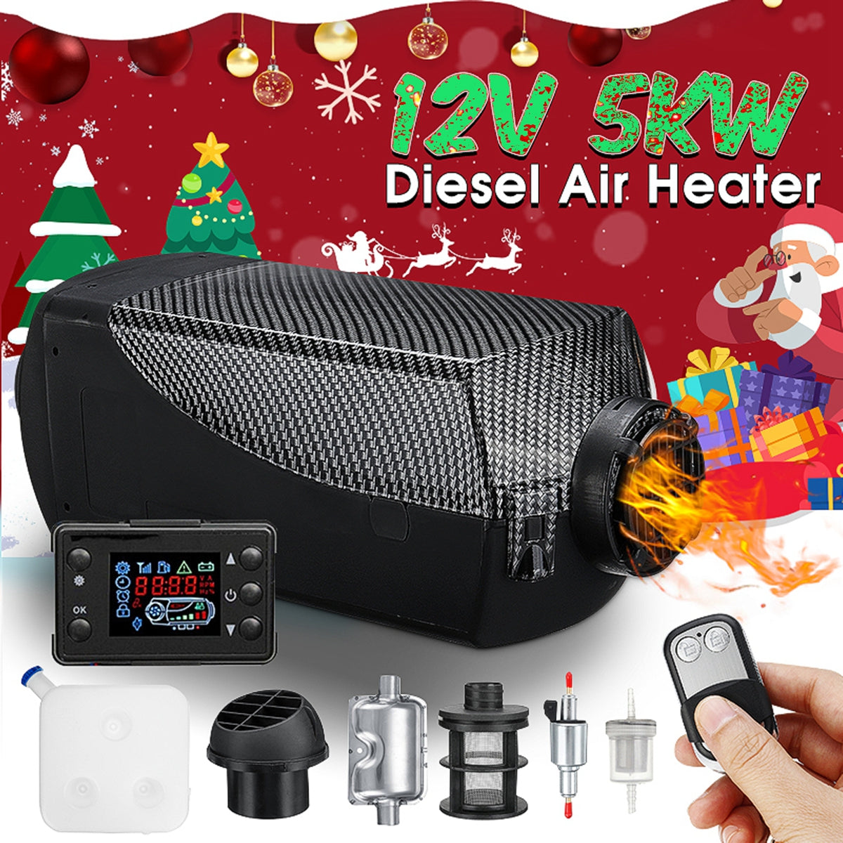12V 5KW Car Parking Heater Diesel Air Adjustable Hot Remote Control LCD Display For Truck SUV Bus RV Boats - Auto GoShop