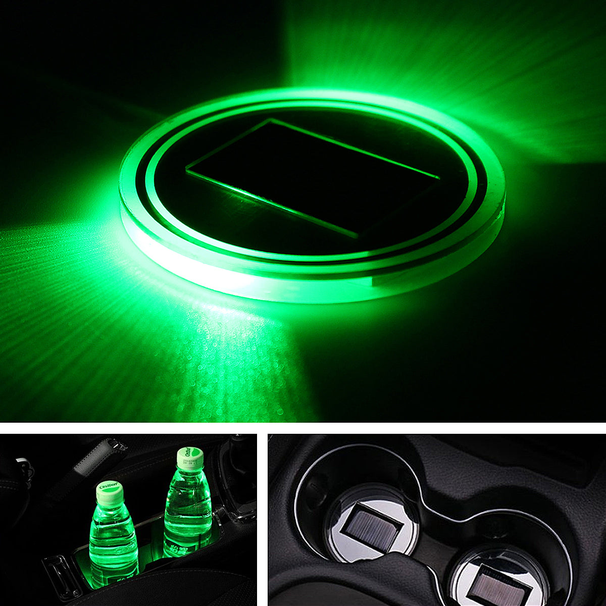Spring Green Universal Solar Power Car Cup Holder Pad Multi-color LED Atmosphere Light Acrylic Mat Blue/Red/Green