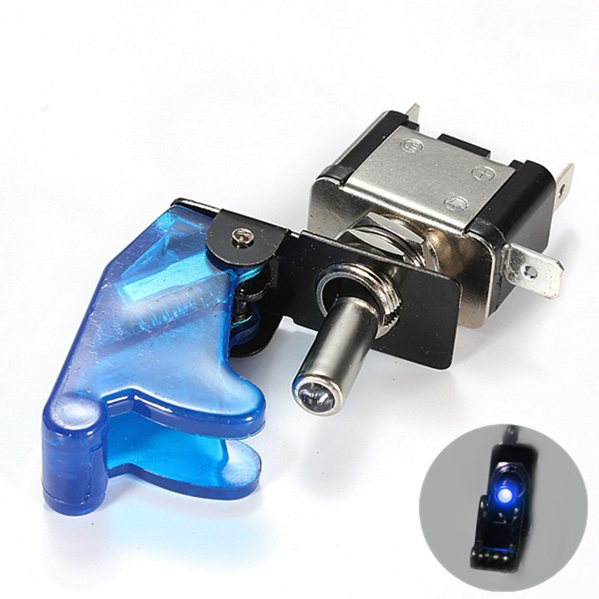 Cornflower Blue Car SPST Toggle Rocker Switch Control LED Indicator Light 12V 20A On Off Switch with Cover
