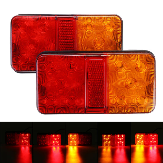 Firebrick 2Pcs 10 LED Rear Stop Indicator Tail Lights Red+Amber for Trailer Truck Lorry Caravan Van 12-80V