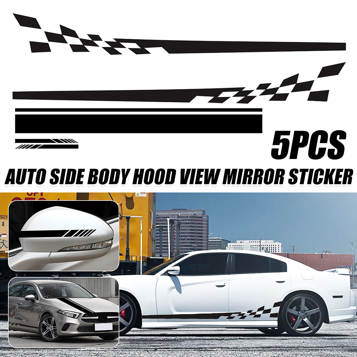 Cadet Blue 5pcs Car Stickers Stripes Graphics Side Body Hood Rearview Mirror Decal Trim