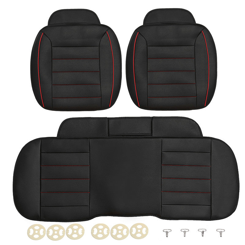 Dark Slate Gray 3pcs PU Leather Car Front Rear Seat Covers Universal Seat Protector Seat Cushion Pad Mat