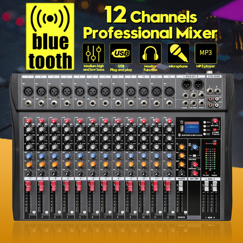 12 Channels Live Studio Audio Mixer Amplifier Professional USB Mixing Bluetooth - Auto GoShop