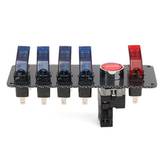 Dark Slate Gray 12V Racing Car Ignition Switch Panel with 4 Blue+1 Red LED Toggle Switch Button