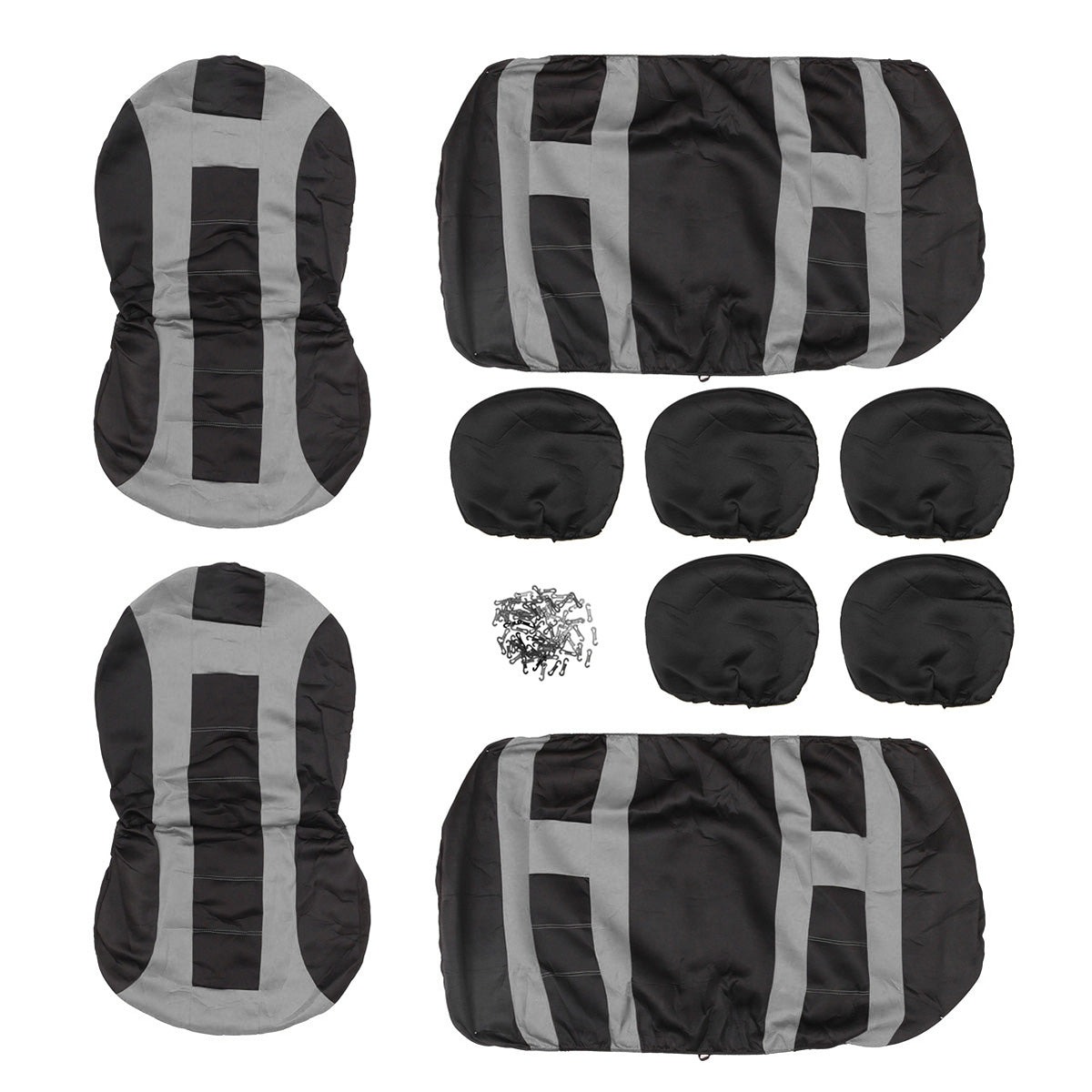 Dark Slate Gray Universal Car Seat Covers Front Rear Protectors 9 Piece Set Washable Grey&Black