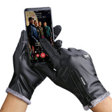 Black Waterproof Touch Screen Gloves Windproof PU Leather Winter Warm Fashion Unisex Fleece For Outdoor Sports Riding Bicycle Motorcycle Skiing Hiking