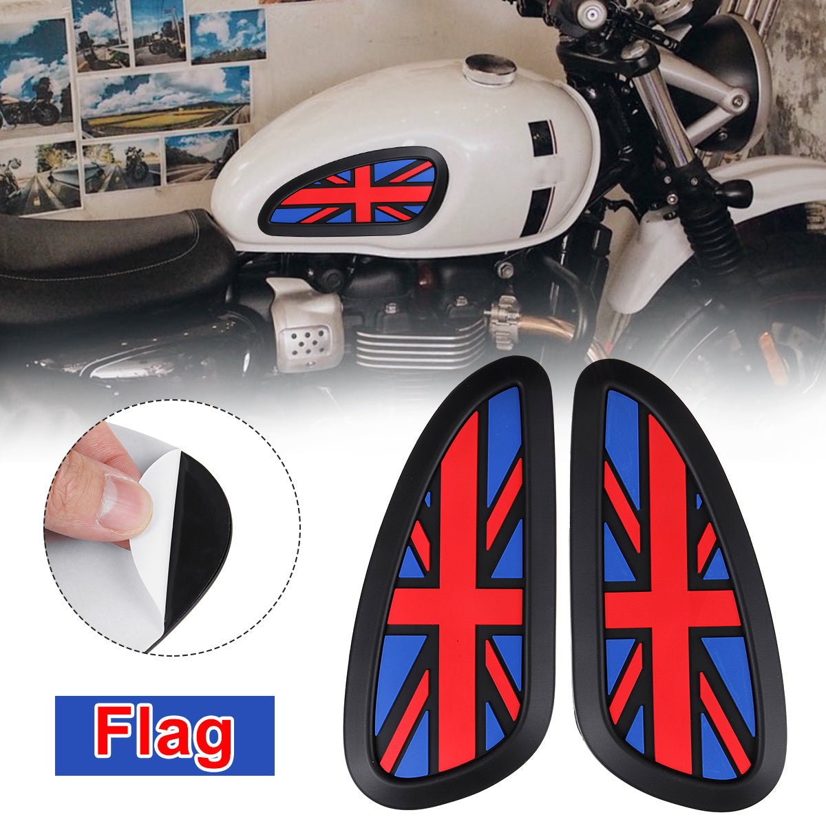 Orange Red Retro Motorcycle Cafe Racer Gas Fuel tank Rubber Sticker Tank Pad Protector