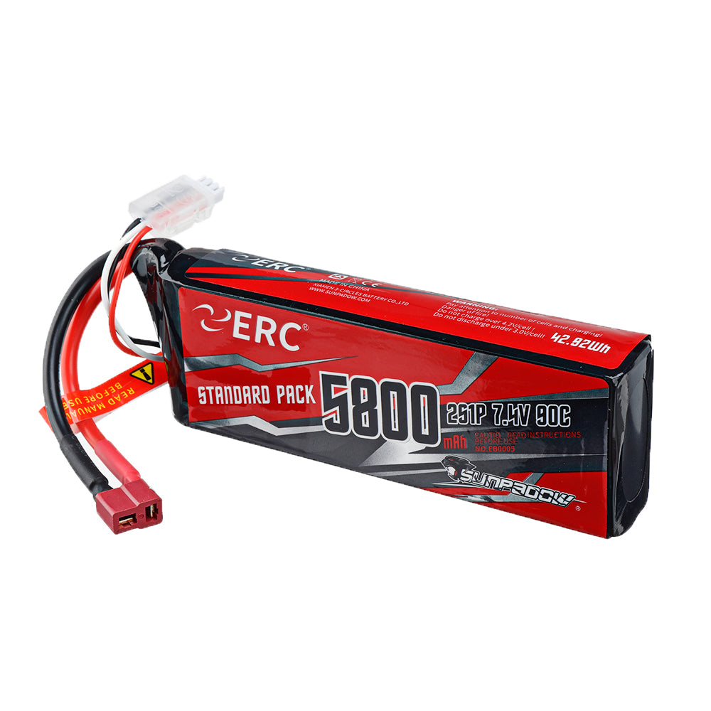 SUNPADOW ERC 7.4V 5800mAh 100C 2S Lipo Battery T/XT60 Plug With Battery Strap for RC Car - Auto GoShop
