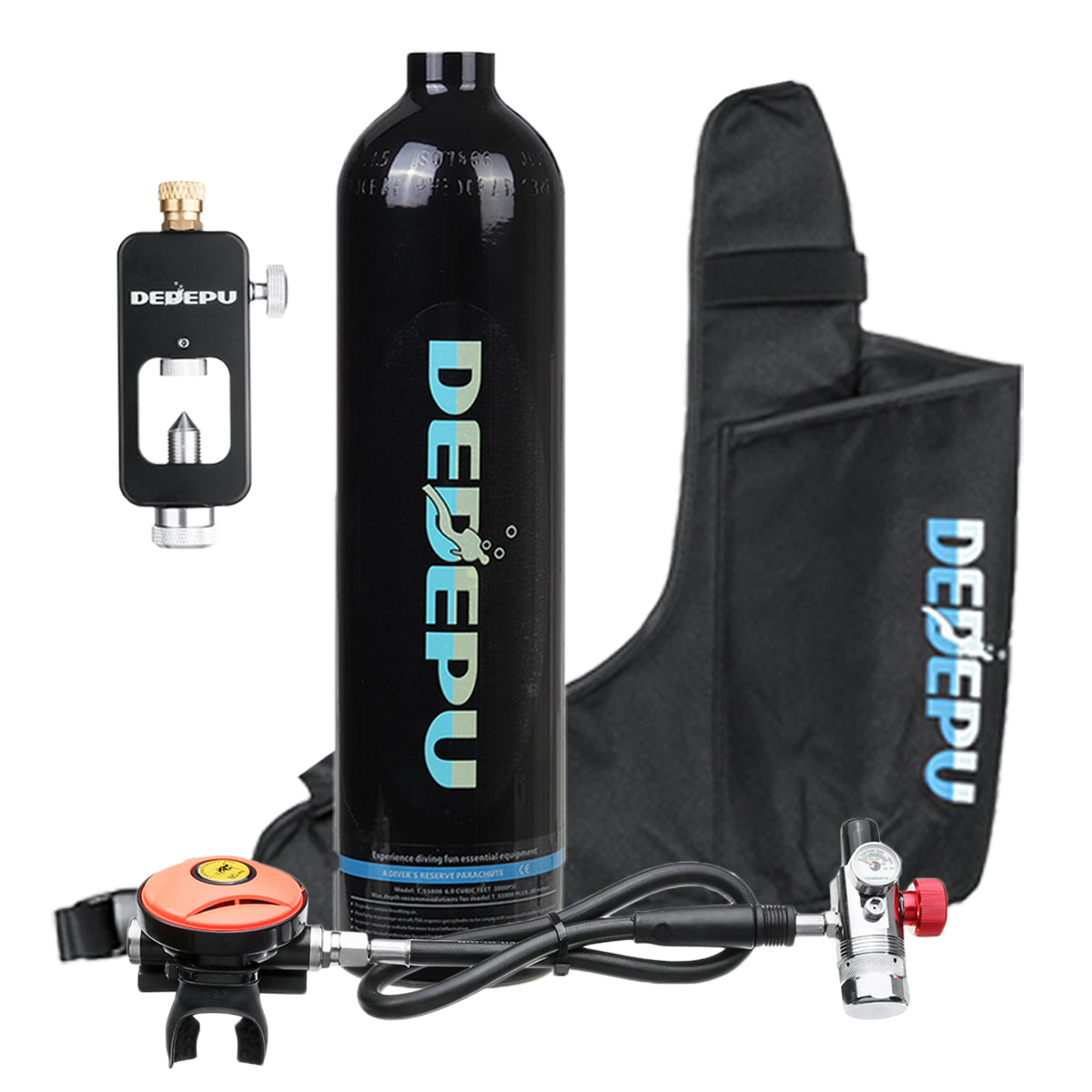 Black 1L Scuba Diving Oxygen Cylinder Air Tank Breathing Valve Diving Equipment+Bag