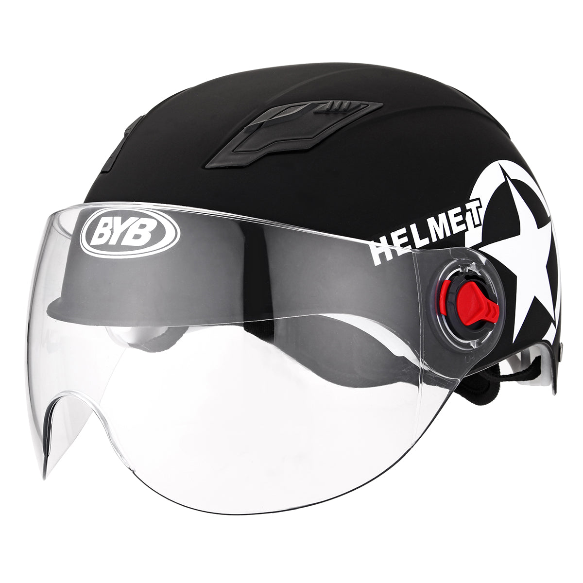 Dim Gray Motorcycle Helmet Half Open Face Helmet Adjustable Five-pointed Star Black