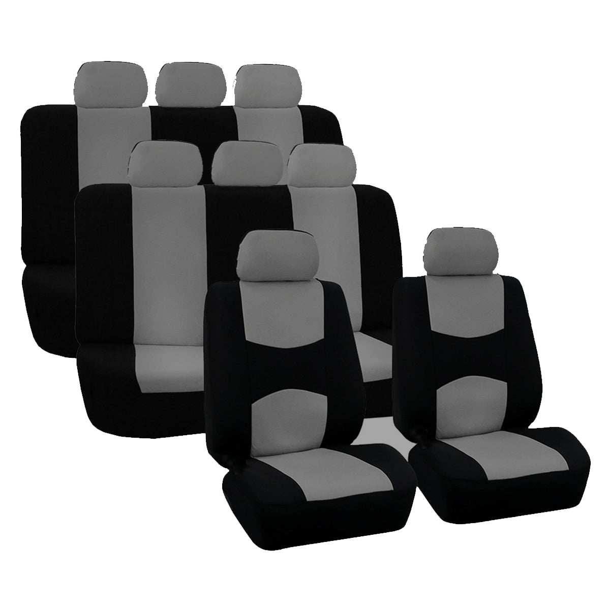 3 Row 8 Seats 14pcs Car Front Rear Seat Cover Protector Cushion Full Set Van SUV - Auto GoShop