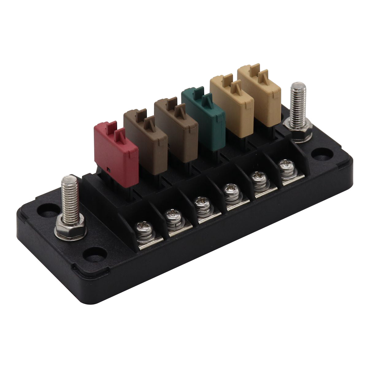 Black 75A Circuit Fuse Block With Negative Bus 6 Way Fuse Box Ground Negative for Bus Car Boat Marine Auto