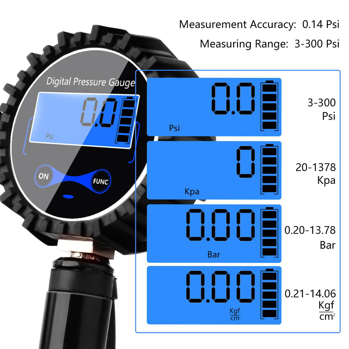 Dodger Blue 300Psi LCD Display Digital Tyre Tire Air Pressure Gauge Manometer For Car Truck Motorcycle