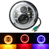 Black 7inch Round Hi/Lo Beam LED Halo Ring DRL Signal Lamp Headlights For Harley/Jeep