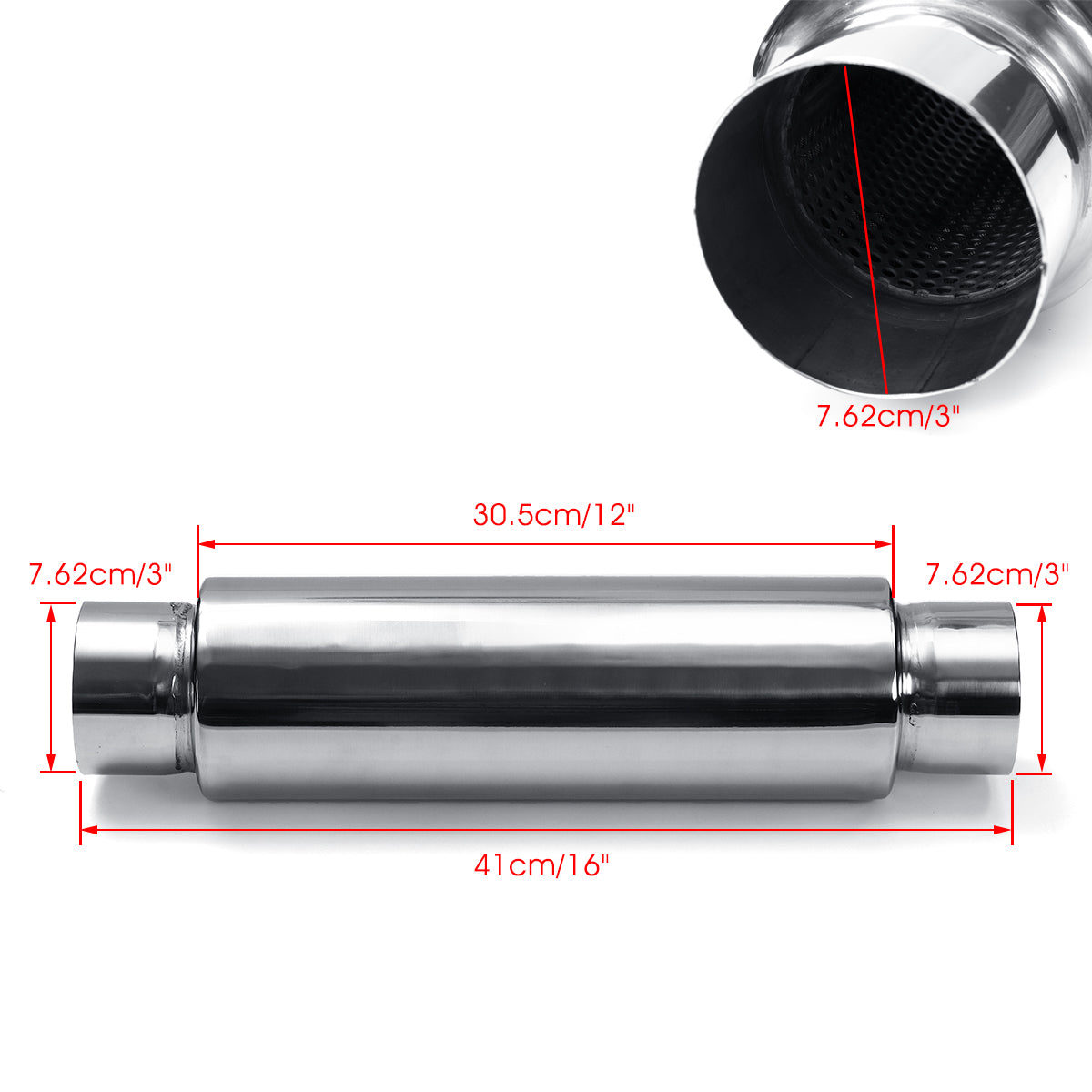 Universal Exhaust Muffler Silencer Glass Pack 12" Long 3" Inlet Outlet - Auto GoShop