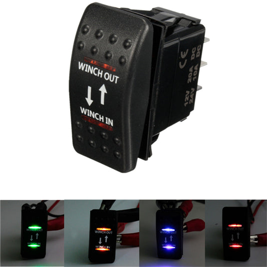 Black 12V 7-Pin 20A Winch In/Out ON-OFF-ON ARB Rocker Switch Car Boat 4 Colors LED