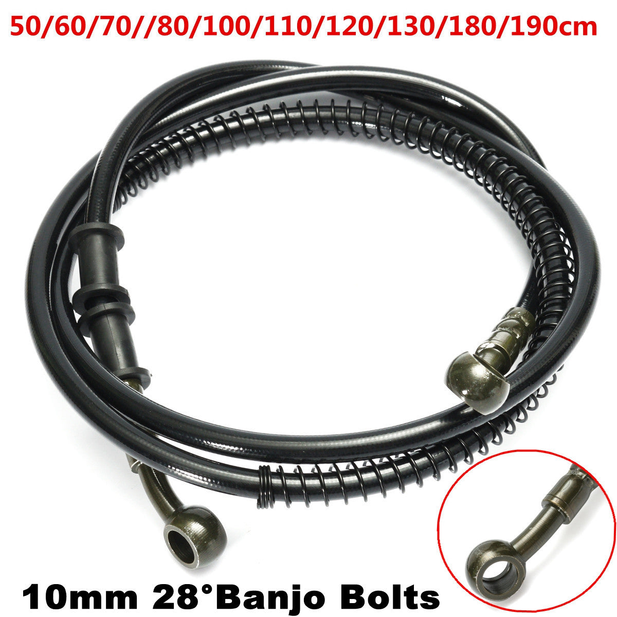 White 50cm - 190cm Motorcycle Braided Brake Clutch Oil Hose Line Pipe 10mm