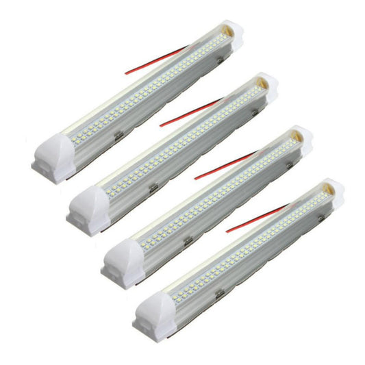 Gray Universal Interior 34cm LED Light Strip Lamp White 4Pcs with ON/OFF Switch for Car Auto Caravan Bus