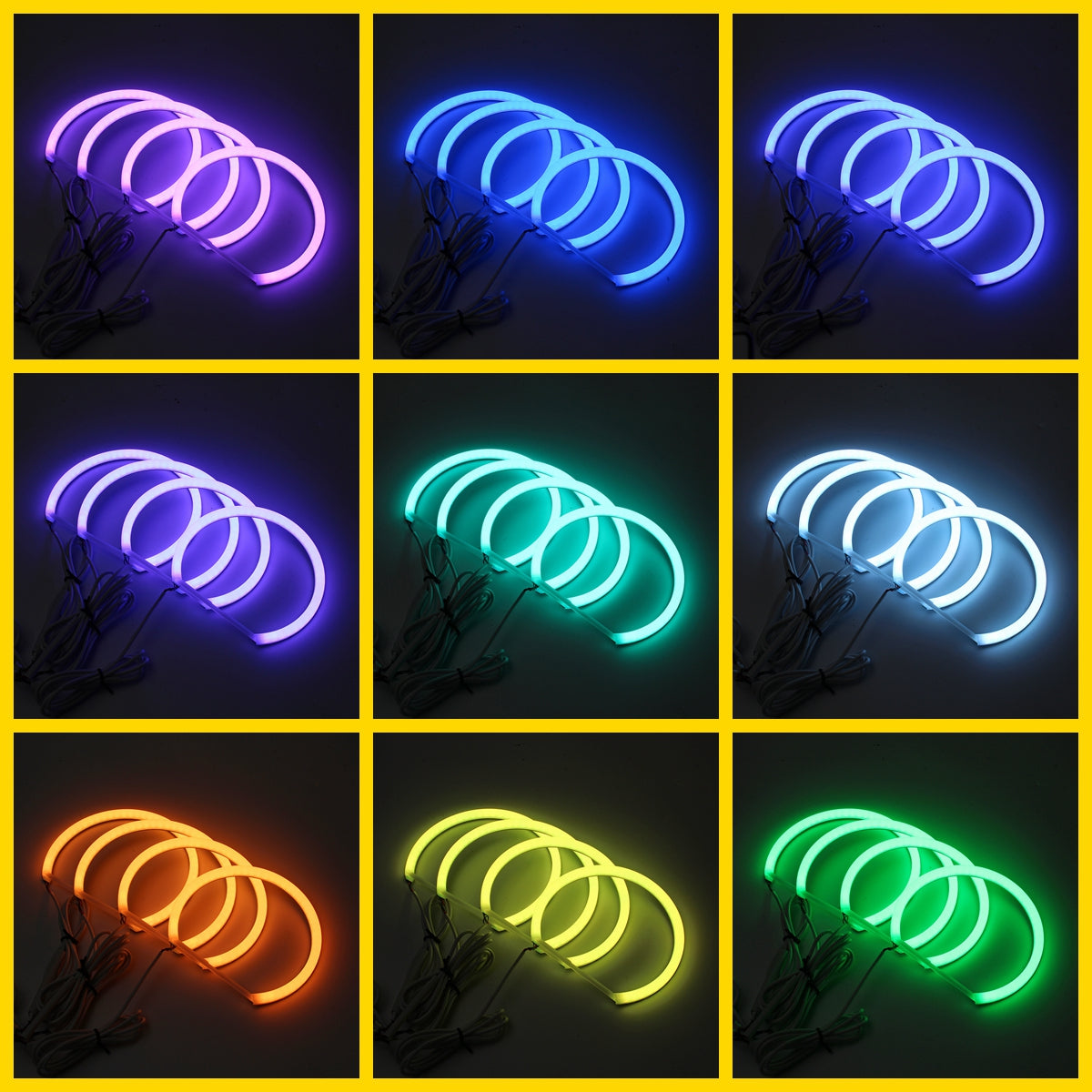 Gold 4PCS 131mm+146mm Multi-Color RGB LED Angel Eyes Halo Ring Lights Headlights with Remote Control For BMW E46 E90