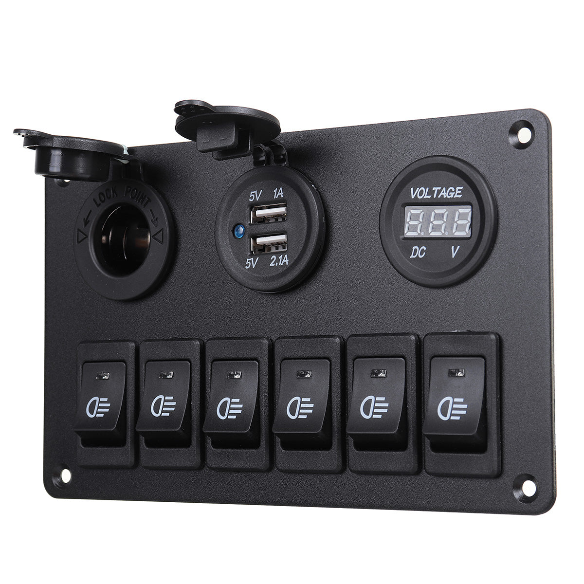 Dark Slate Gray 6 Gang Blue LED Rocker Switch Panel Car Marine Boat Circuit Dual USB Waterproof