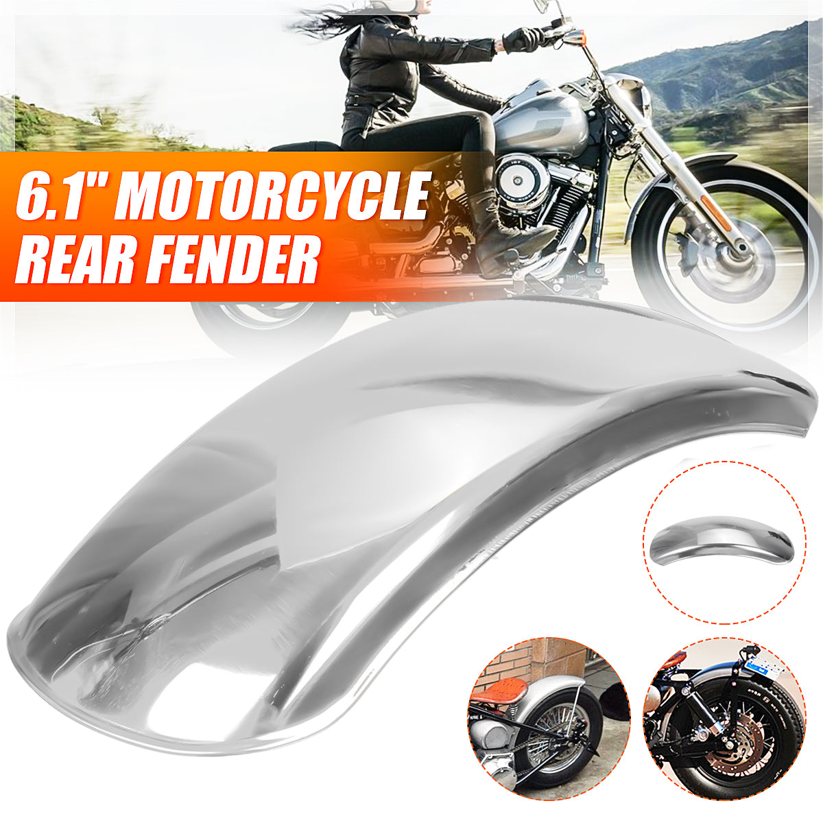 Light Gray 6.1 Inch Motorcycle Rear Fender Mudguard Flat Stainless Steel For Bobber Chopper
