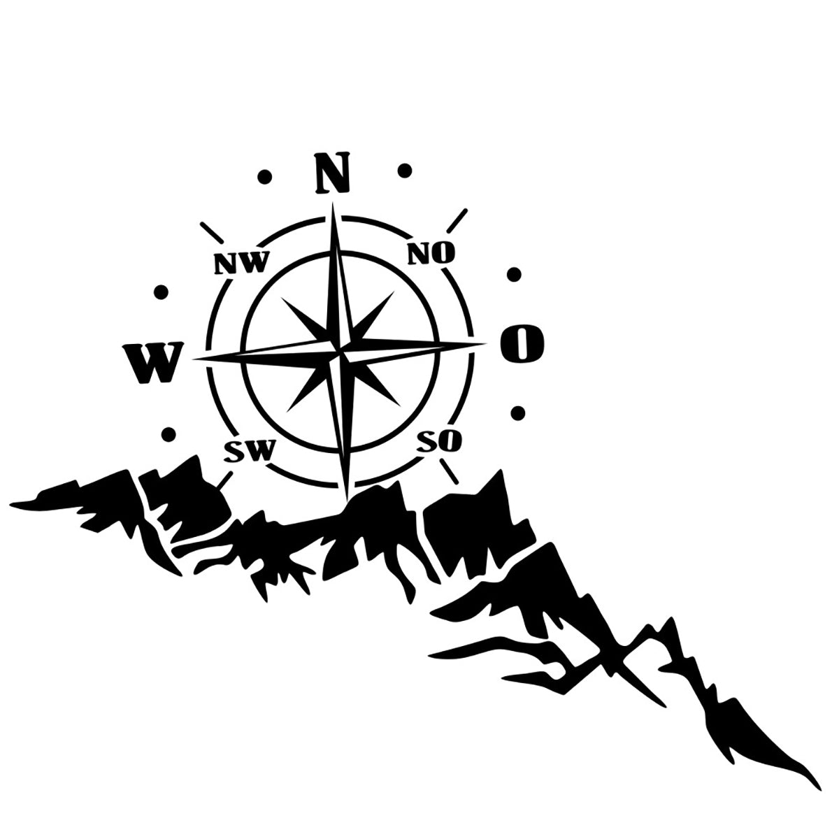 Black 65x35cm Sticker Body Hood Vinyl Decal Compass W/ Mountains For Camper Motorhome Boat