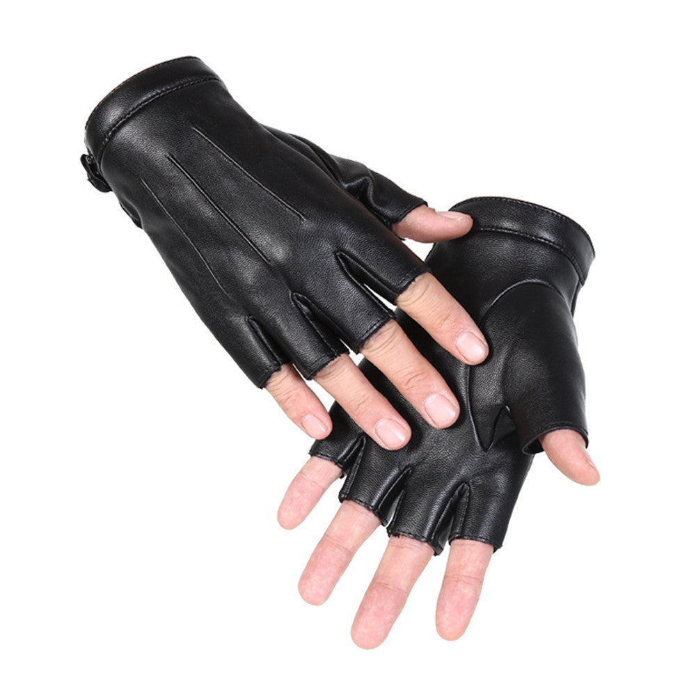 Light Pink PU Motorcycle Half Finger Gloves Thicken Warm Winter Outdoor Hunting Fleece Leather