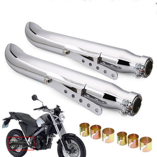 Gray 2X Universal Motorcycle Exhaust Muffler Pipe Tip Retro Vintage Rear Pipe Tube Exhause For Bobbers