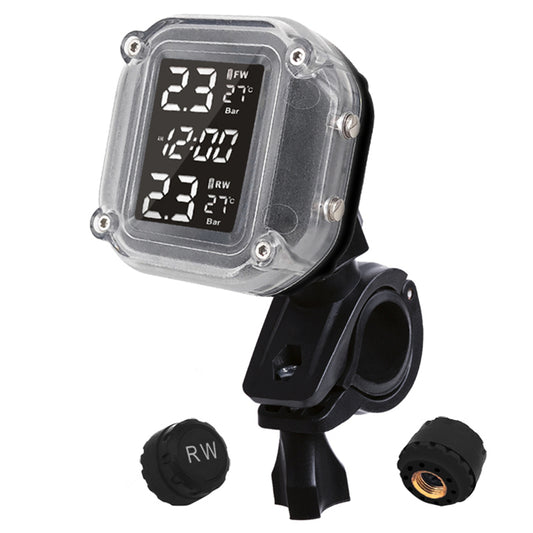 Black TP999 Wireless Motorcycle TPMS LCD Display Waterproof Tire Pressure Monitoring System Temperature