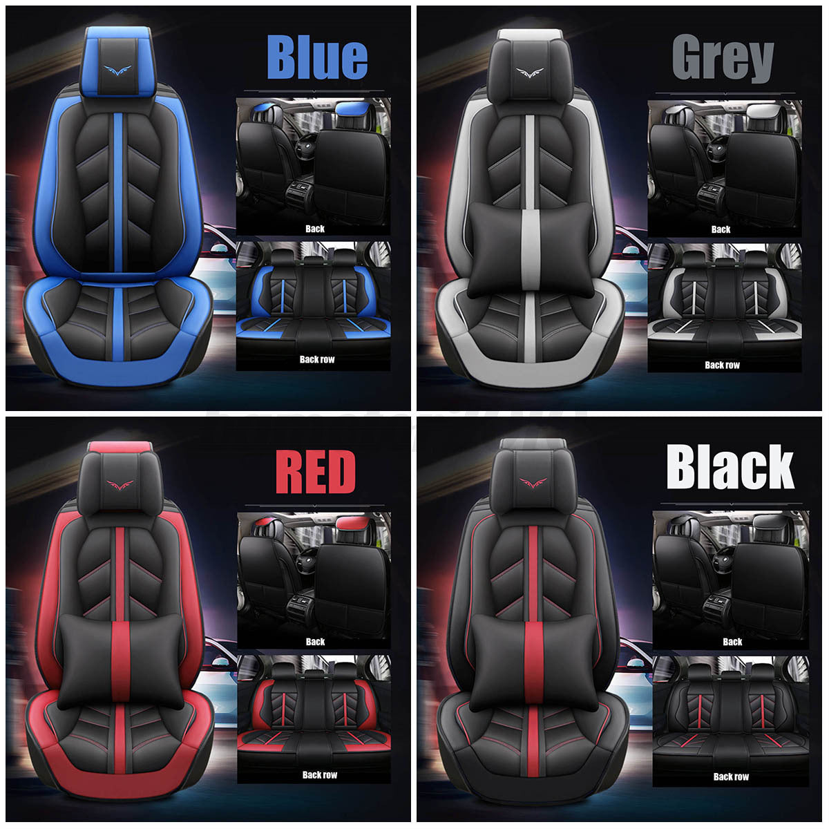 Black 5 Seat Cover Cushion Set 6D Surround Breathable Luxury Car Seat Protector