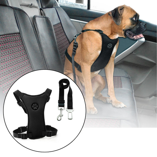 Size L Air Mesh Dog Car Seat Belt Adjustable Harness with Clip Lead Pet Travel - Auto GoShop