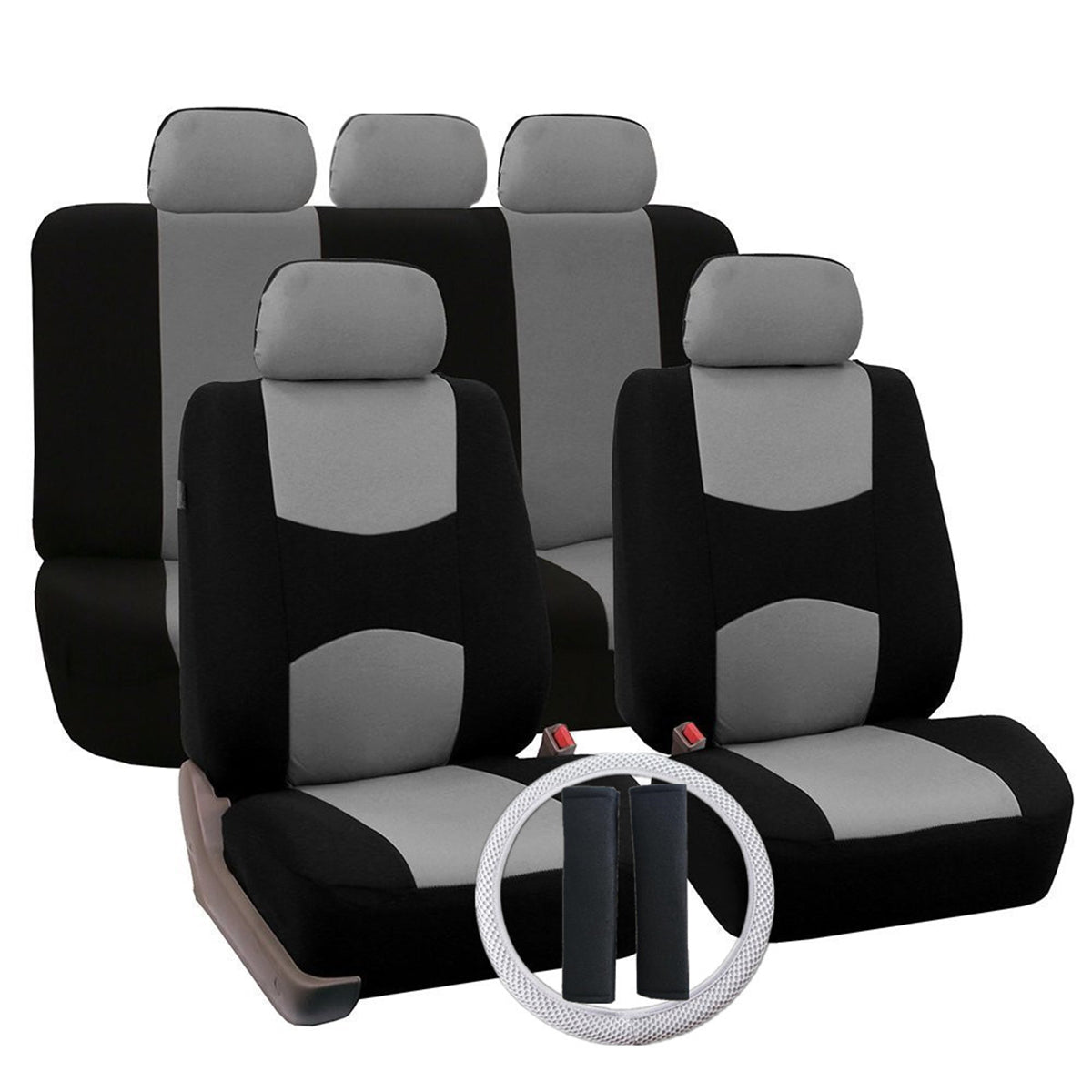 12 PCS Universal Vehicle Car Seat Cover with Headrest Steering Wheel Protector - Auto GoShop