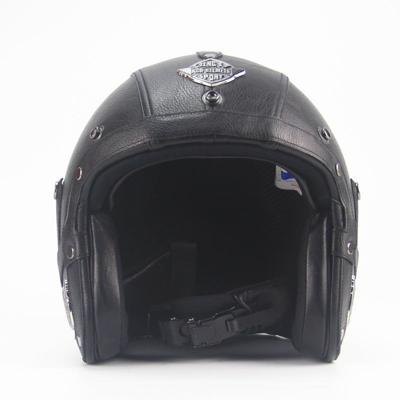 Black retro 3/4 motorcycle helmet