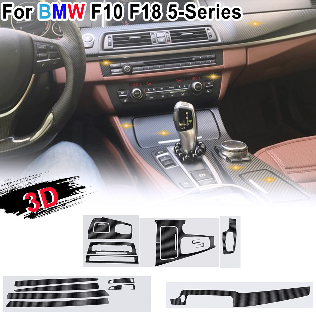 15Pcs Carbon Fiber Sticker Interior Vinyl Decal For BMW F10 F18 5 Series 2011-17 - Auto GoShop