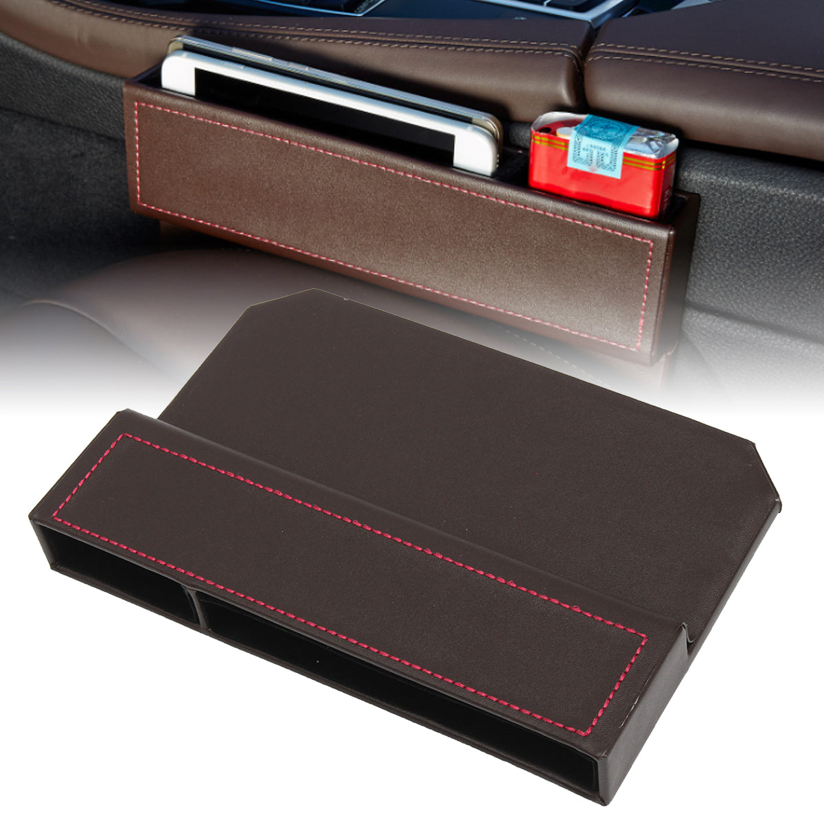 PU Leather Car Seat Crevice Storage Box Gap Filler Organizer Slit Catcher 25X170cm - Auto GoShop
