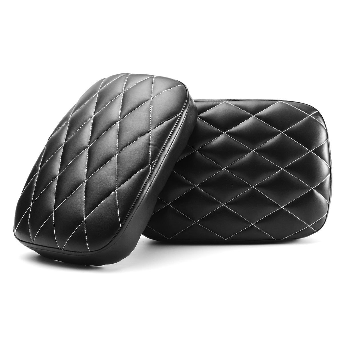 Black Rear Passenger Pillion Leather Seat Pad 6Suction 8 Suction Cup For Harley Softail Dyna