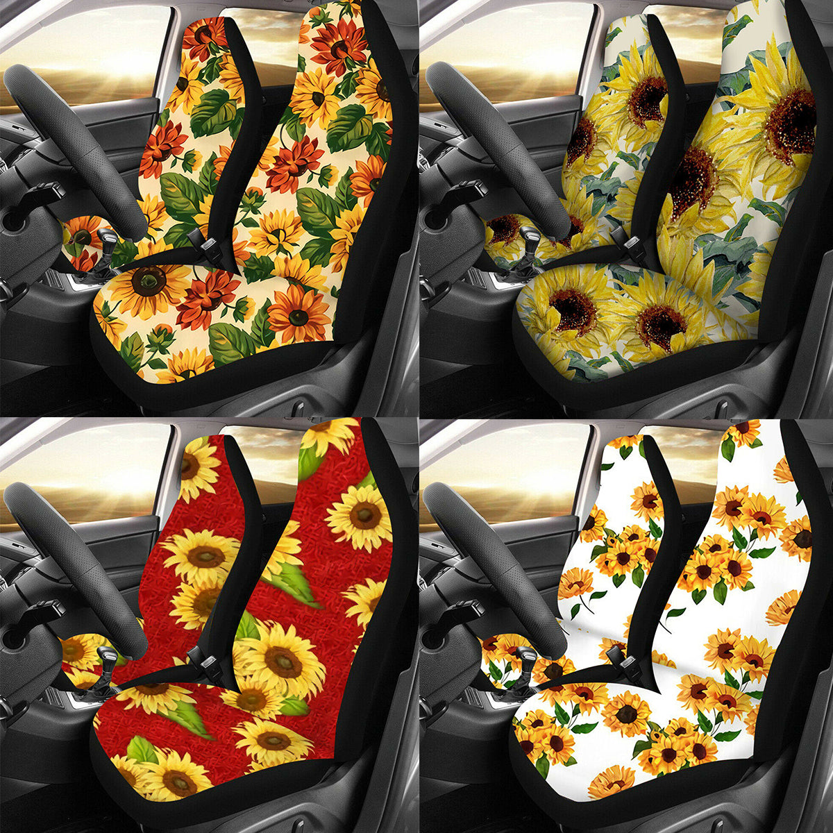 Firebrick 2Pcs Universal Sun Flower Printed Car Seat Covers Front Row Set Car Protector