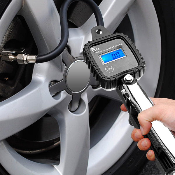 100 PSI Tyre Inflator LCD Digital Metal Air Pressure Tire Gauge PSI With Hose For Motorcycle Car - Auto GoShop