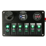 Black Laser LED Rocker Switch Panel Circuit Breaker USB Charger Socket For Car Boat Marine