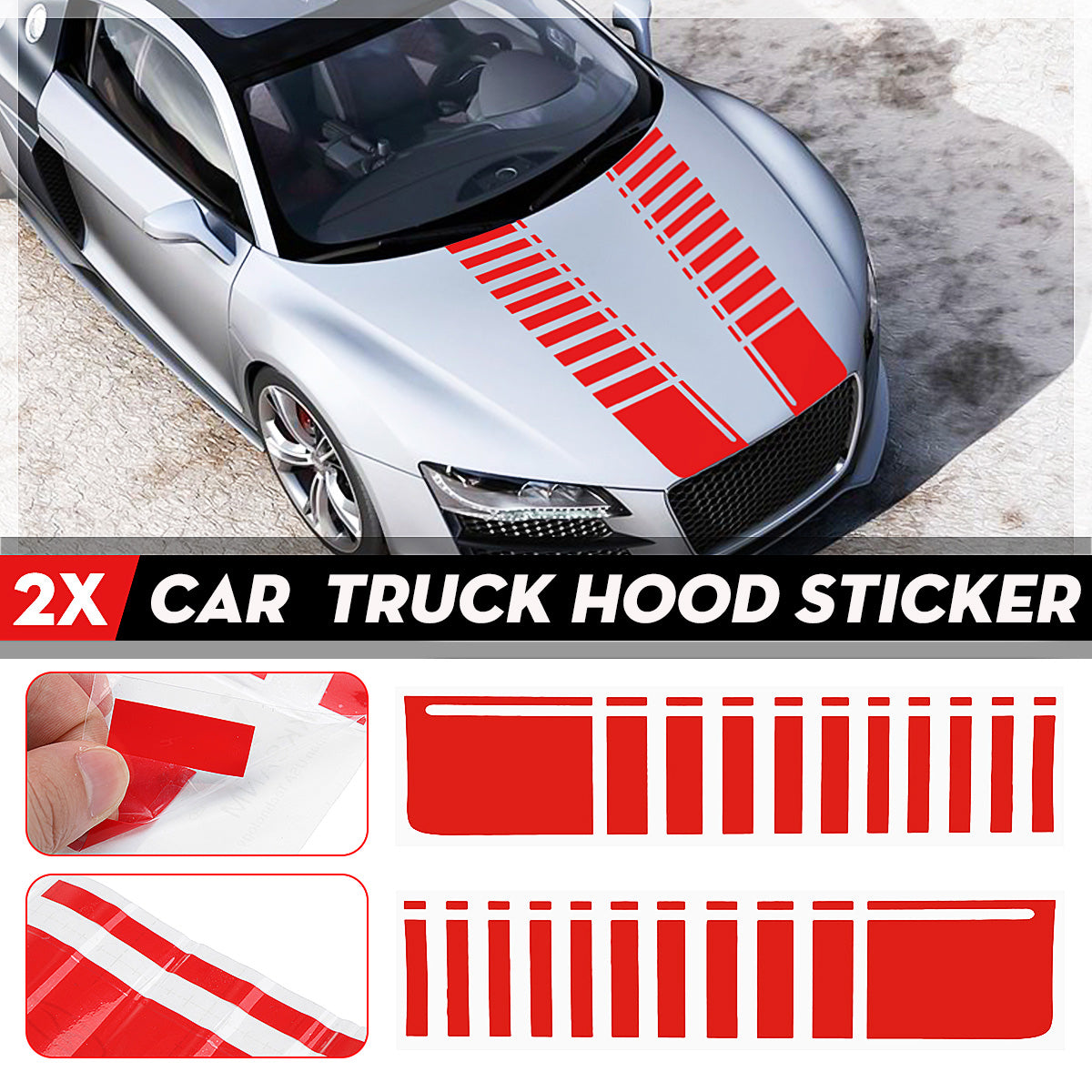 Firebrick 2PCS Universal Auto Car Truck Hood Bonnet Stripe Sticker Decal Vinyl Racing Sport