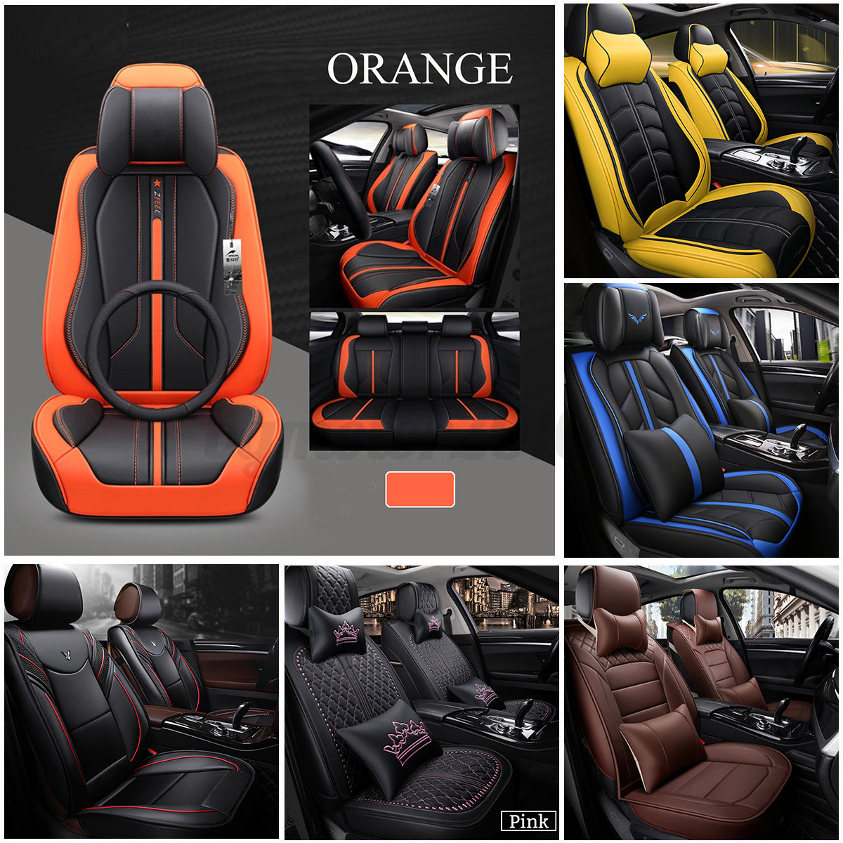 Dim Gray 5 Seat Cover Cushion Set 6D Surround Breathable Luxury Car Seat Protector