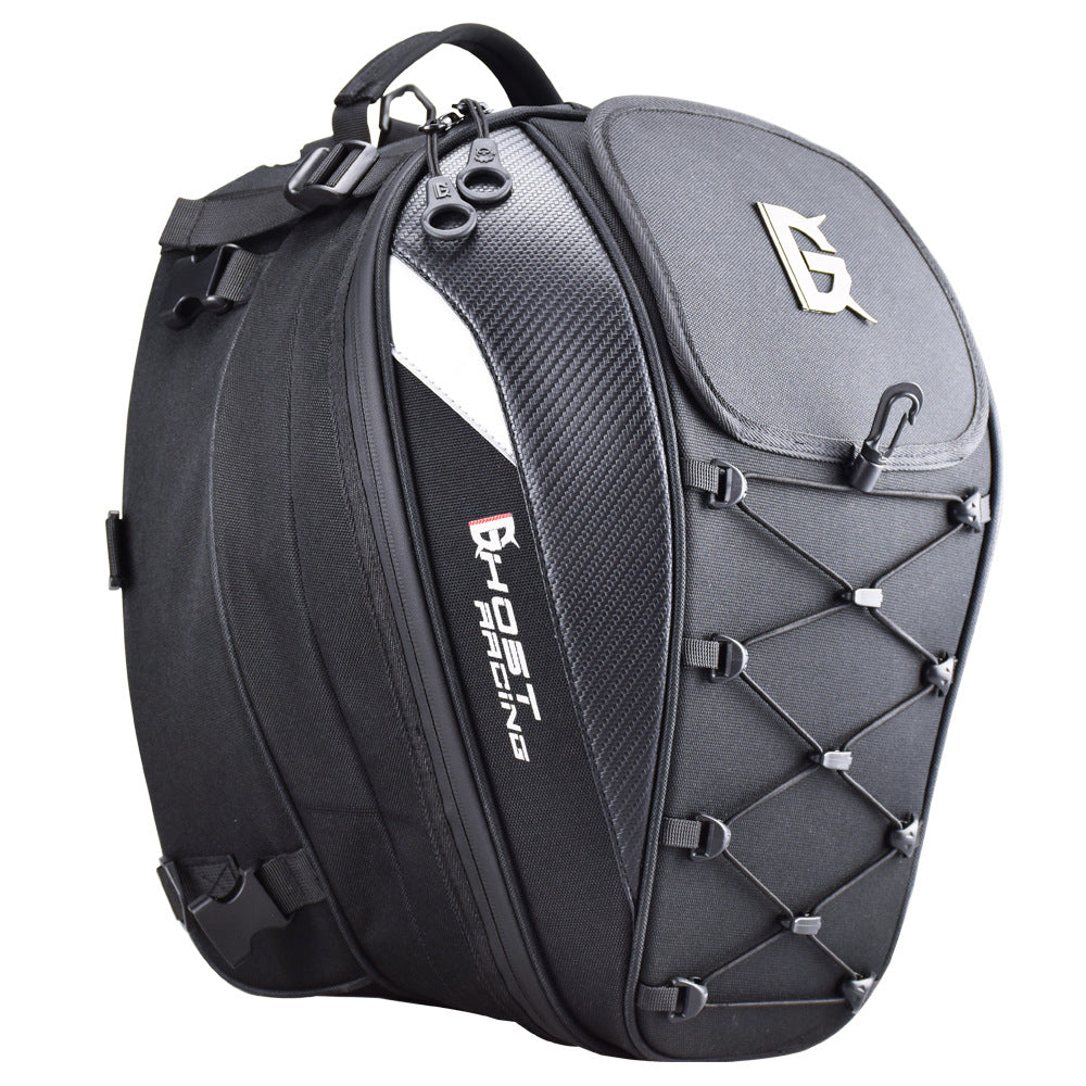 Dark Slate Gray GHOST RACING 10inch Motorcycle Racing Helmet Backpack Tail Bags Reflective Cycling Luggage Big Capacity Saddlebags