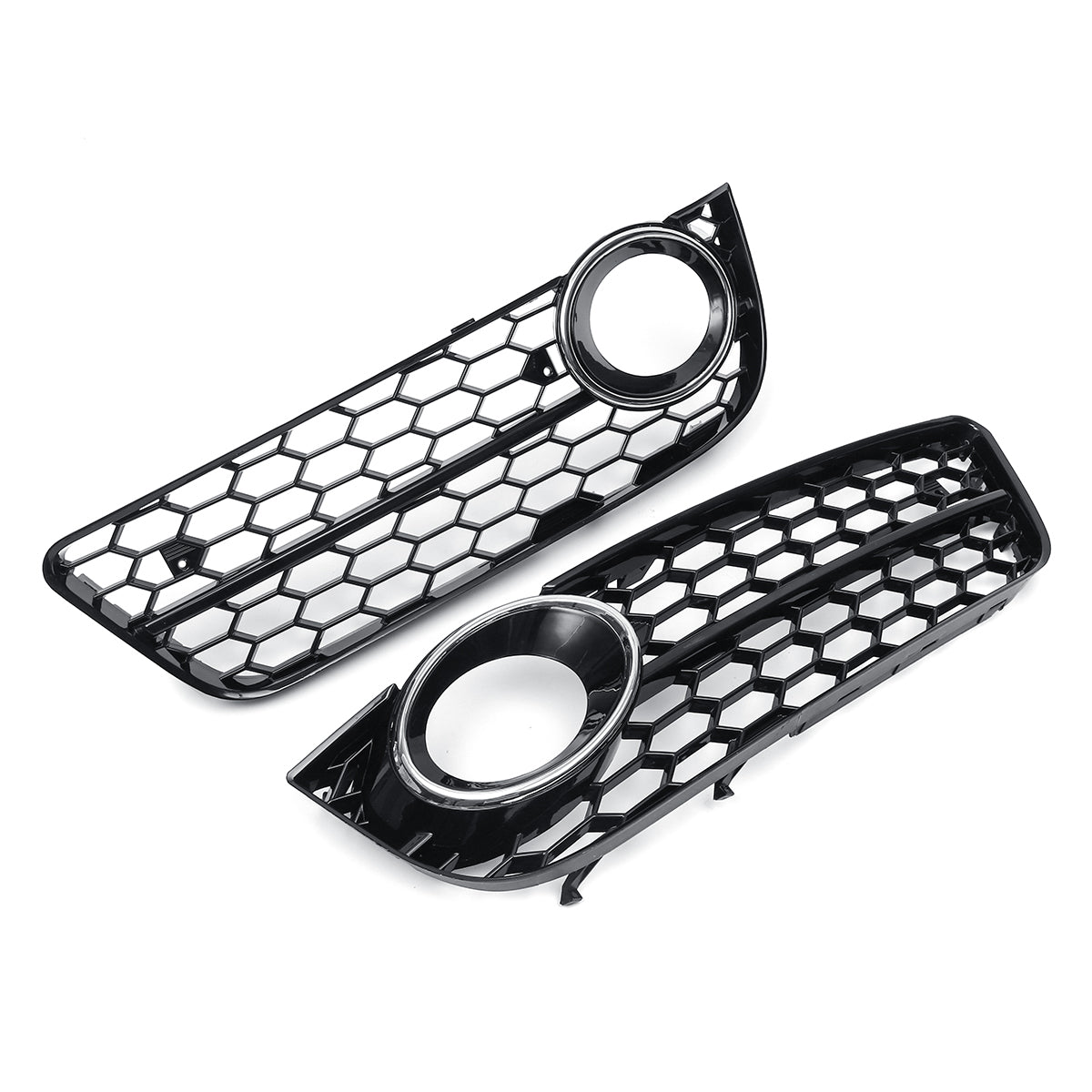 White Smoke Pair Front Bumper Fog Light Lamp Grille Grill Cover Honeycomb HEX Chrome Silver For Audi A5 2008-2011