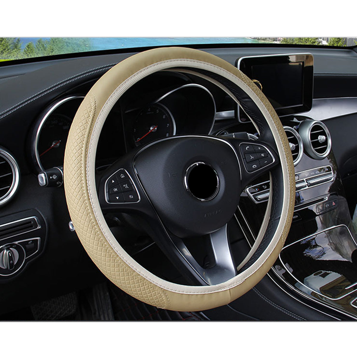 37-39cm Leather Car Truck Steering Wheel Covers Breathable Anti-Slip Comfortable - Auto GoShop