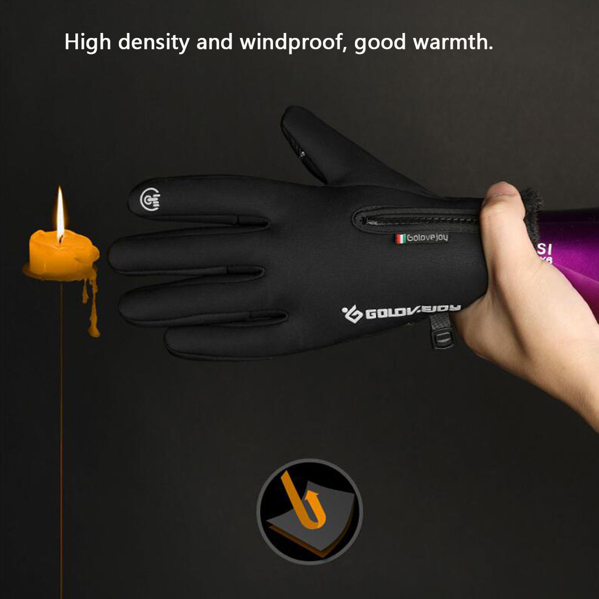 Tan Touch Screen Gloves Zipper Thermal Winter Sports Skiing Warm Mittens PU Leather Black