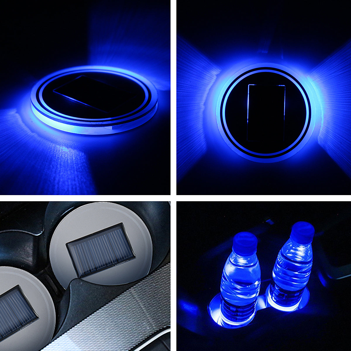 Royal Blue Universal Solar Power Car Cup Holder Pad Multi-color LED Atmosphere Light Acrylic Mat Blue/Red/Green