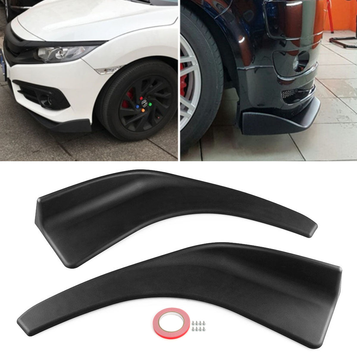Black Polyurethane (ABS) Car SUV Front Deflector Spoiler Splitter Rear Bumper Diffuser Canard Lip Body Shovels - Auto GoShop