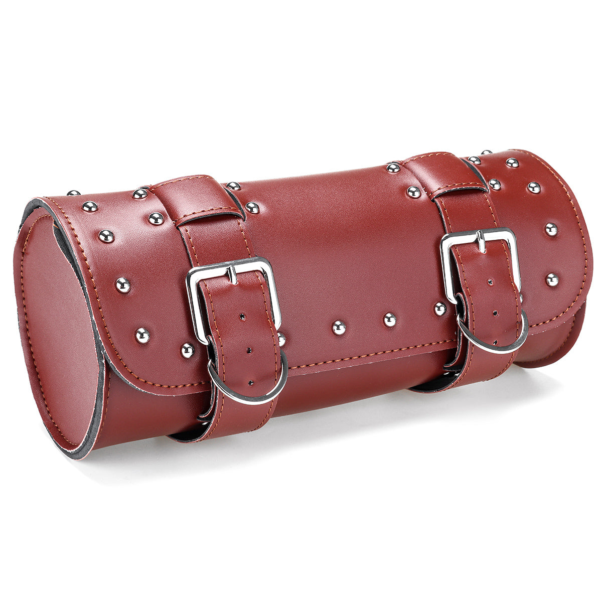 Maroon Motorcycle Tool Side Bag Luggage Saddlebag Brown PU Leather 31x13cm