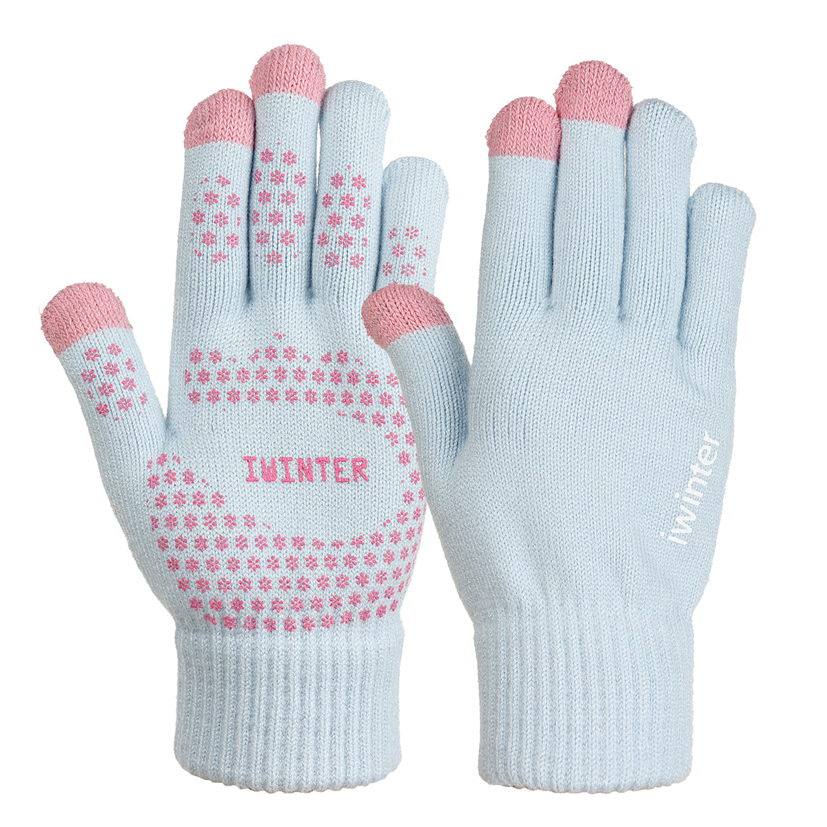 Light Gray Knitted Touch Screen Outdoor Gloves Motorcycle Winter Warm Windproof Fleece Lined Thermal Non-slip
