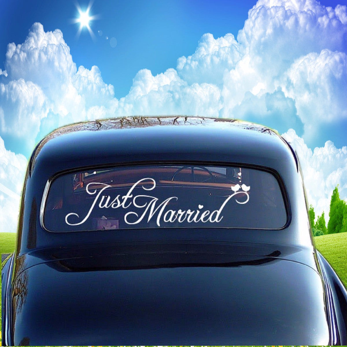 Dark Slate Gray Car Cling Decal Sticker Just Married Wedding Window Banner Decoration